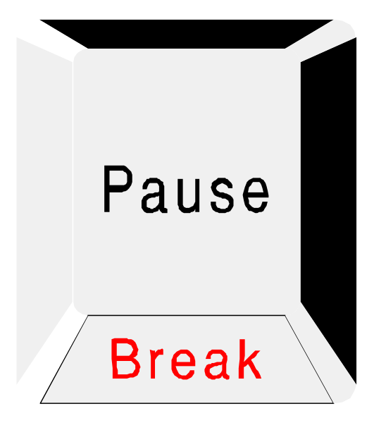 The image shows a pause button with text that reads "pause" on it against an orange background.