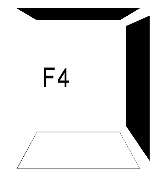 The image shows a simple black and white diagram of an open cardboard box with "F4" written on it inside what appears to be another larger box labeled as F5 in similar fashion.