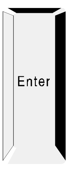 The image shows a sign with text that reads "ENTER" on it against an abstract background of black lines forming shapes resembling buildings in white coloring.