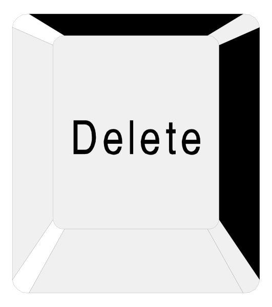 The image shows a computer icon with an open folder labeled "DELETE" on it against a black background.