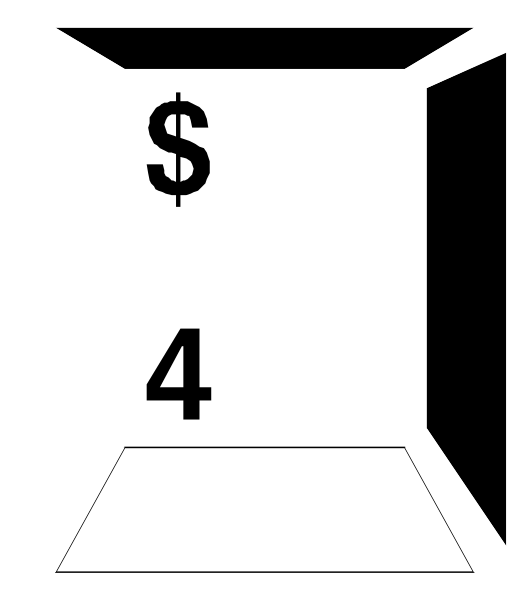 The image shows a price tag with "$4" written on it next to an item number "1".