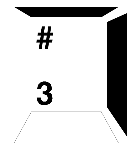 The image shows a black and white number three sign with an arrow pointing to it from above.