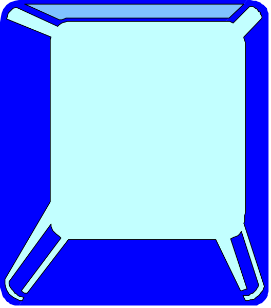 The image shows a blue refrigerator with an open door on top of it against a white background.