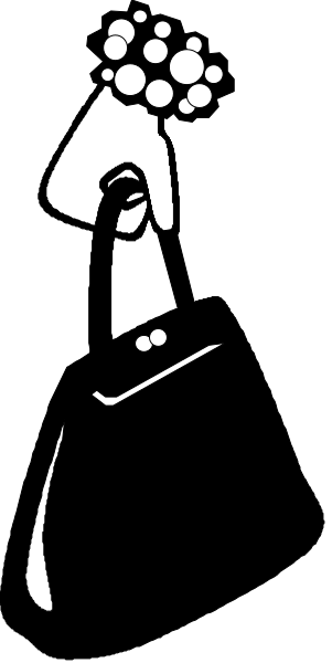 The black and white silhouette of a person with an object that resembles flowers on their head next to them in front view.