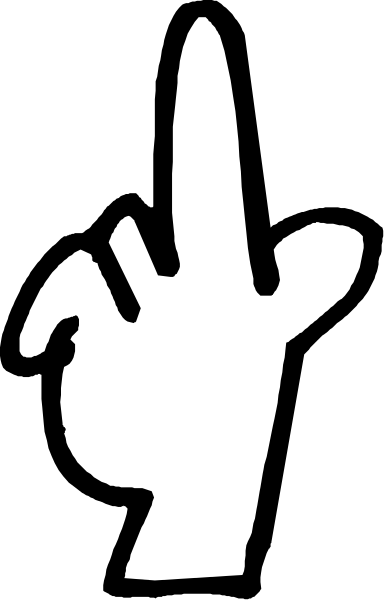 The black and white silhouette of a hand pointing upwards with an index finger extended on top of it.