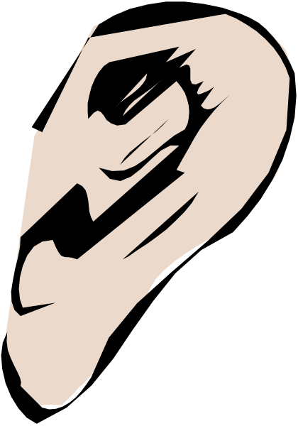 The black and white illustration shows a stylized face with exaggerated features such as large eyes and an open mouth in mid-expression against a dark background.