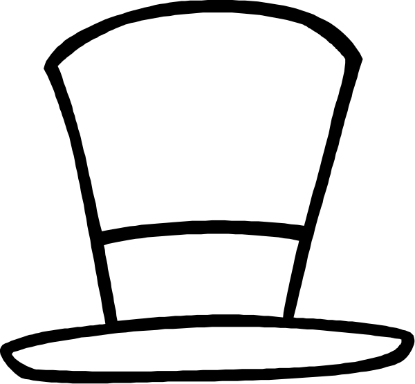 The black and white silhouette of a top hat with an accompanying cane next to it on its side.