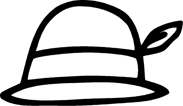 The black and white silhouette of a hat with an alien head peeking out from behind it on top right corner.