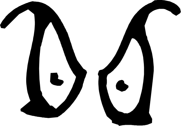 The image shows a black silhouette of an angry face with two eyes on either side against a white background.