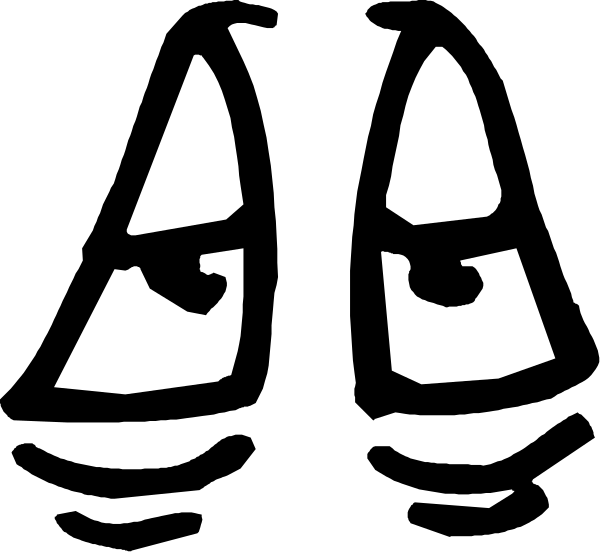 The black and white silhouette of two faces with exaggerated features such as large eyes and eyebrows on a dark background.