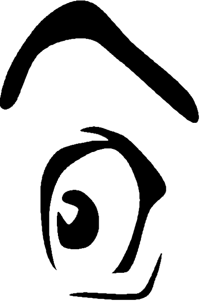 The image shows a closeup of an eye with eyelashes on its upper lid against a black background.