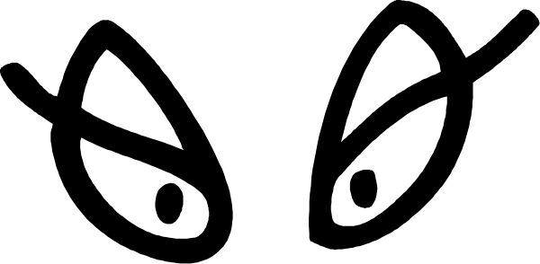 The image shows a black silhouette of an eye with two eyebrows above it against a white background on top left corner.