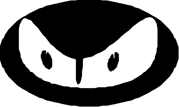 The black and white silhouette of a character with an exaggeratedly large eye on its forehead is shown against a gray background in this small clip-art image.