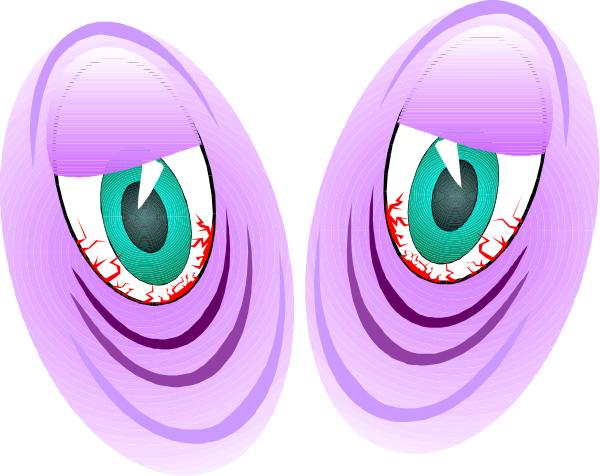 The image shows a pair of eyes with purple irises set against two different backgrounds: on top is an eye looking upwards towards another similar-looking eye in the bottom frame; both frames have circular patterns around them, and there's no additional context or setting provided within this clip art format.