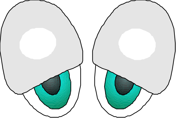 The image shows a closeup of two eyes with blue pupils against a black background.