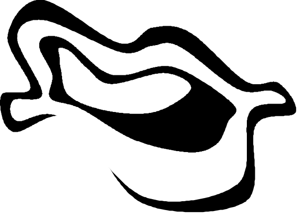 The black and white silhouette of a bird's head with an open beak is shown against a gray background in this small clip-art image.