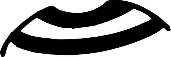 The image shows a black and white photo of an object with multiple curves that resembles a smiley face shape but is actually just abstract shapes without any facial features.