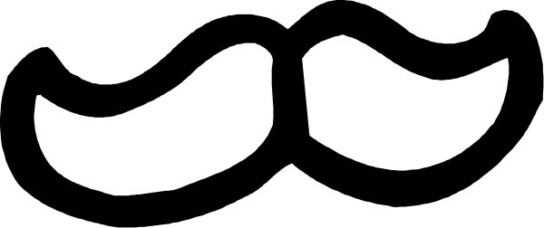 The image shows a black and white illustration of two mustaches with eyebrows above them against a gray background.