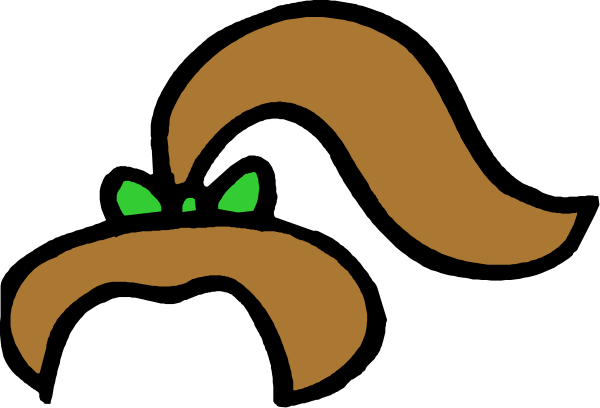 The image shows a cartoon of an animated character with exaggerated facial features resembling eyebrows on top of its head, set against a black background.