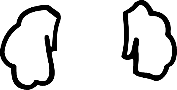 The black and white silhouette of a person standing next to another figure that appears to be sitting down on what looks like an outdoor bench with no one else around them in this small clip-art image.