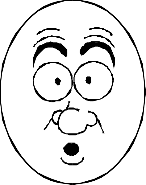The black and white cartoon shows a surprised face with wide eyes looking upwards to an unseen object above it.
