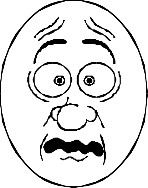 The black and white cartoon shows a surprised face with wide eyes looking upwards to an unseen object of interest above it.