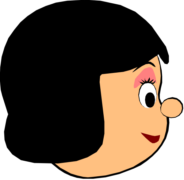 The image shows a cartoon character that resembles an animated female figure with dark hair against a black background; she appears to be smiling slightly while looking towards her right side of the frame.