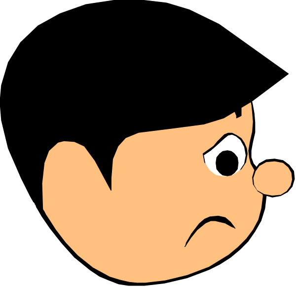 The image shows a cartoon of an animated character with exaggerated facial features looking downward to its left side.