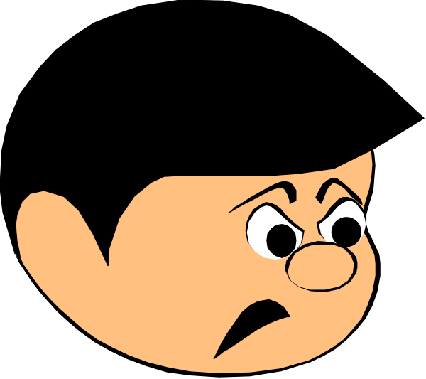 The image shows two cartoon characters with exaggerated facial expressions; a character on the left appears to be frowning while looking at another who is smiling broadly. They seem to have simple features like dots for eyes and small lines indicating hair, suggesting that this could represent an animated or stylized representation of people rather than realistic ones. The background is plain black with no additional details visible in such a close-up view.