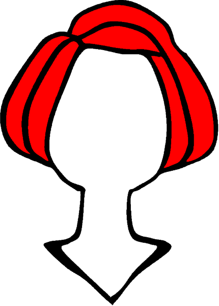 The image shows a stylized silhouette of an adult female with red hair against a black background on the right side; there is no text present in this clip-art illustration.