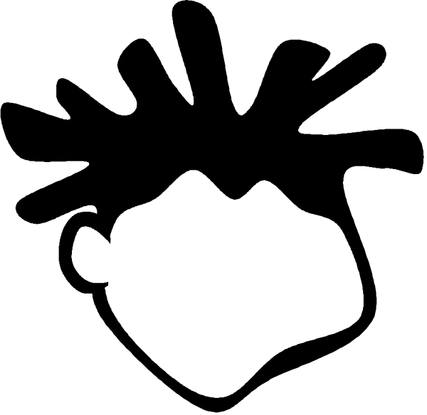 The black and white silhouette of a person's face with their mouth open as if speaking or singing.