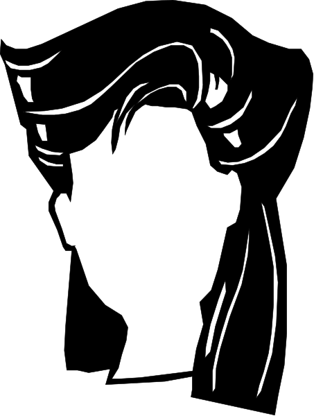 The black and white silhouette of a person's head with an outline that suggests facial features such as hair and eyebrows is shown in this image.