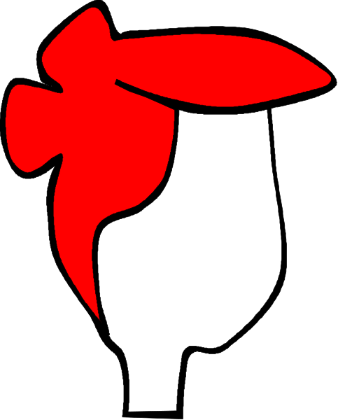 The image shows a red bow on top of an animal's head with its ears sticking out from either side; it is stylized in black-and-white clipart form.