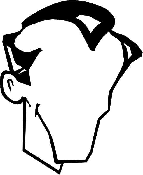 The black and white silhouette of a man's head with an exaggeratedly large nose is shown against a dark background in this clip-art image.