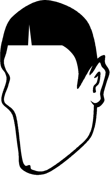 The black and white silhouette of a person's head with an animal behind it is shown against two different background stripes in this small clip-art image.