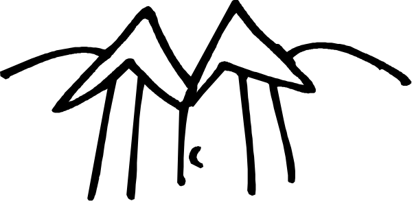 The image shows a black silhouette of mountains against a white background with no other discernible elements present.