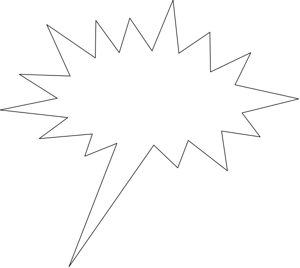 The black and white graphic shows a speech bubble with an exclamation mark inside it against a dark background.