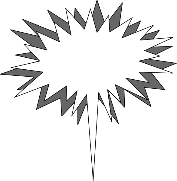 The black and white images show a speech bubble with an explosion graphic inside it on top of each other against different backgrounds.