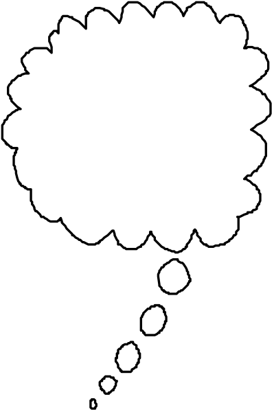 The black and white image shows a speech bubble with an exclamation mark inside it against a dark background on the right side of the frame.