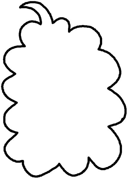 The image shows a black silhouette of an object that resembles a flower with multiple petals against a white background on the left side.