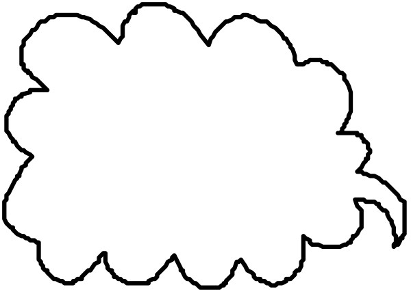 The image shows a black and white silhouette of an object that resembles a cloud with two smaller clouds inside it on top of what appears to be another larger shape below them.