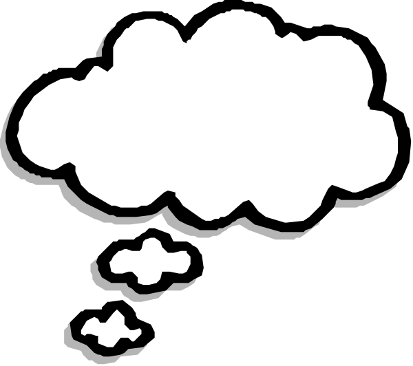 The black and white illustration shows a cloud with thought bubbles emanating from it against an empty background.