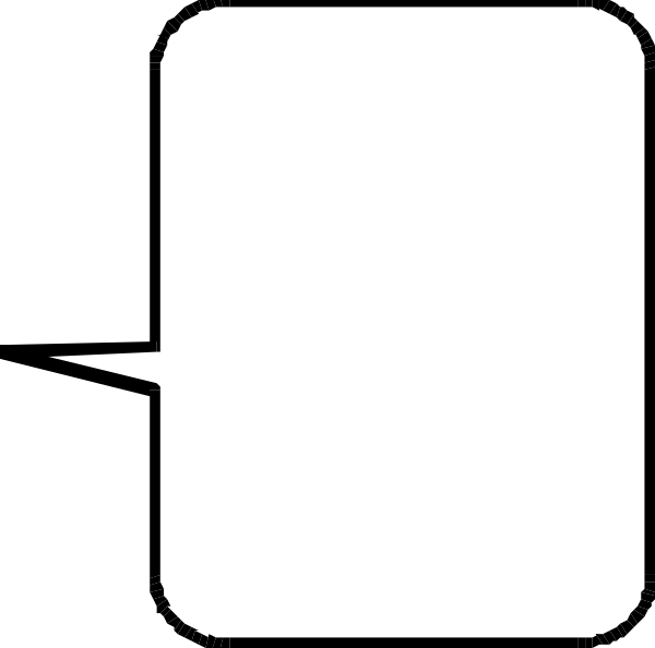 The image shows a speech bubble with no text inside it against a black background.