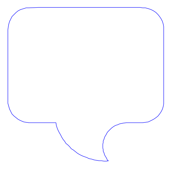 The image shows a speech bubble icon with no text inside it against a black background.