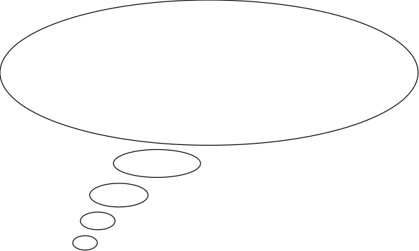 The black and white clip-art shows a speech bubble with two thought bubbles inside it against an unseen background.