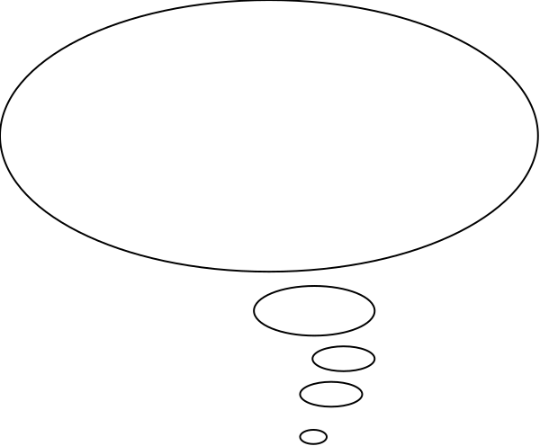 The black and white silhouette of a speech bubble with three bubbles inside it against an empty background.