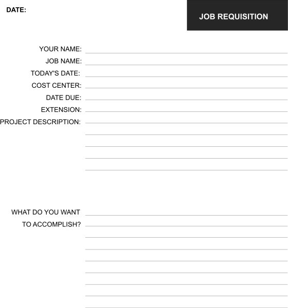 The image shows a black background with white text that reads "JOB REQUISTION" at the top left corner in bold letters followed by smaller print reading "JOIN OUR TEAM." Below this, there is an arrow pointing to the right indicating directionality or progression through different stages of employment.