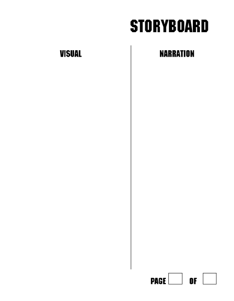 The image shows a whiteboard with black text that reads "STORYBOARD" at top left corner followed by words like "VISUAL NARRATION," an empty space for writing down ideas, below which is another line of text reading "AGE OF 12." There are two checkboxes next to the age. The background behind this whiteboard appears gray and nondescript. No other objects or people can be seen in the image. It's a simple representation with no additional details provided about actions, setting, animals, etc., as it is focused on storytelling