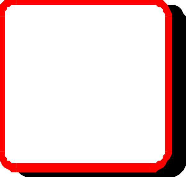 The image shows a red square with white borders on top of another larger rectangle that is also outlined by thin lines forming an X shape in its center.