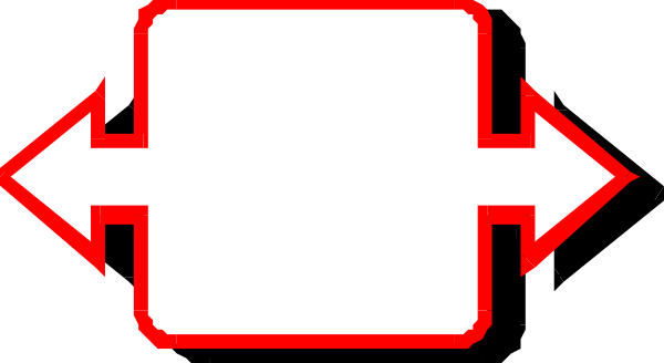 The image shows a red arrow pointing to an empty box with two white arrows on either side of it forming a loop; there is no text present in this clip-art illustration.